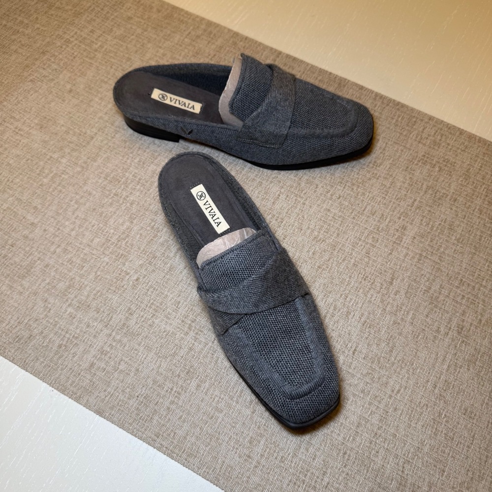 VIVAIA Gray Square-Toe Knot Wool Mules – EU 37 / US 6.5